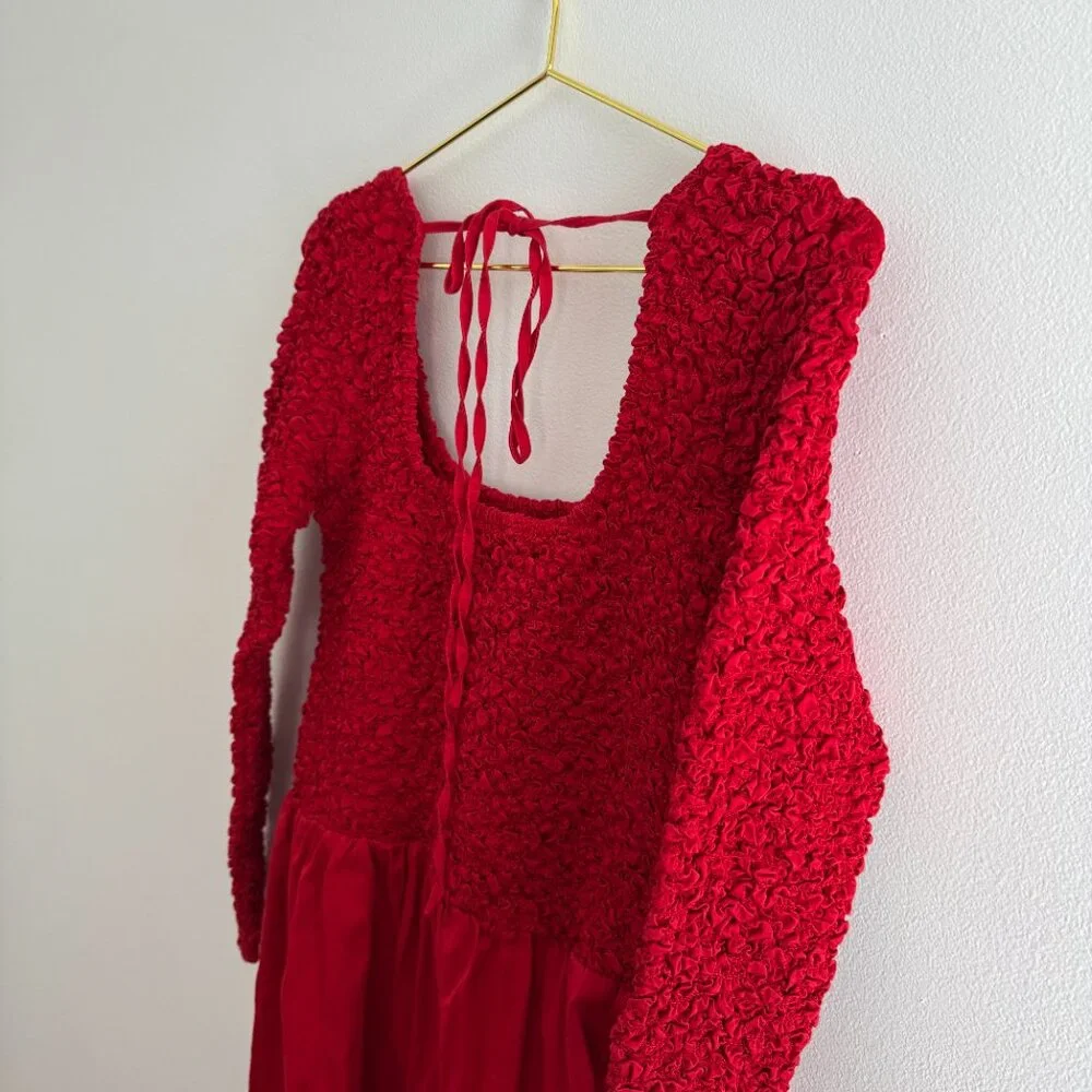 Damson Madder Malinda Smocked Long-Sleeve Midi Dress Size:12 - Picture 4 of 7